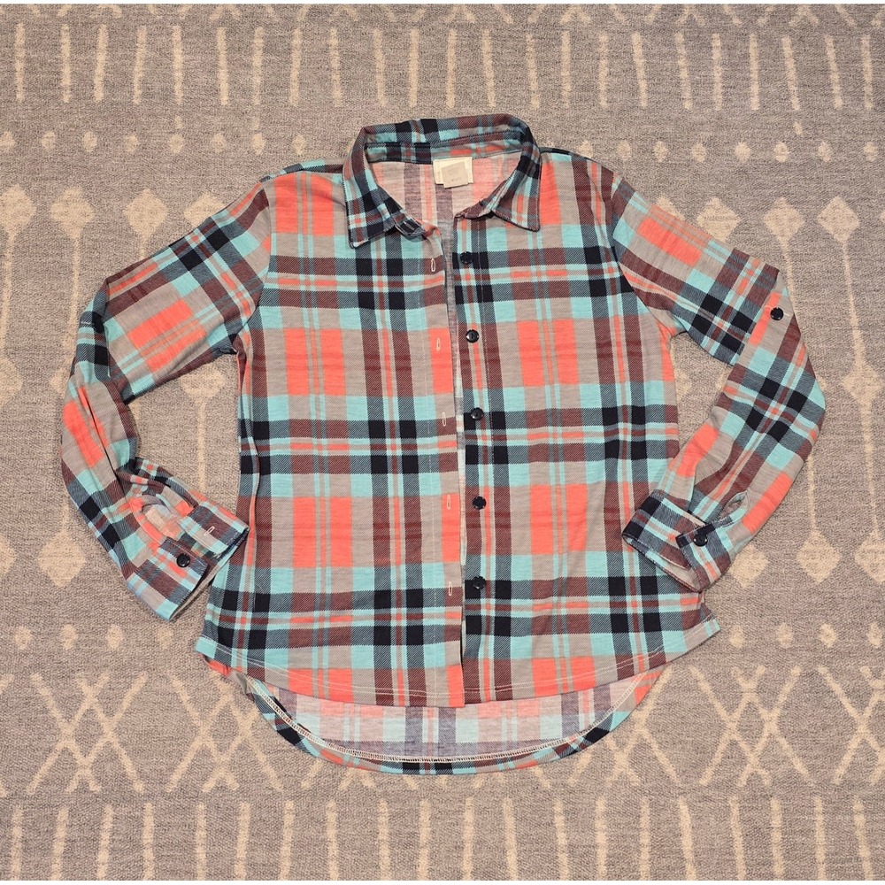 Daytrip Plaid Flannel Girls Shirt Roll-Up Sleeve Button Down Casual‎ Top